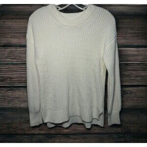 Women's SO Crew Long Sleeve Sweater Crochet Small Ivory‎